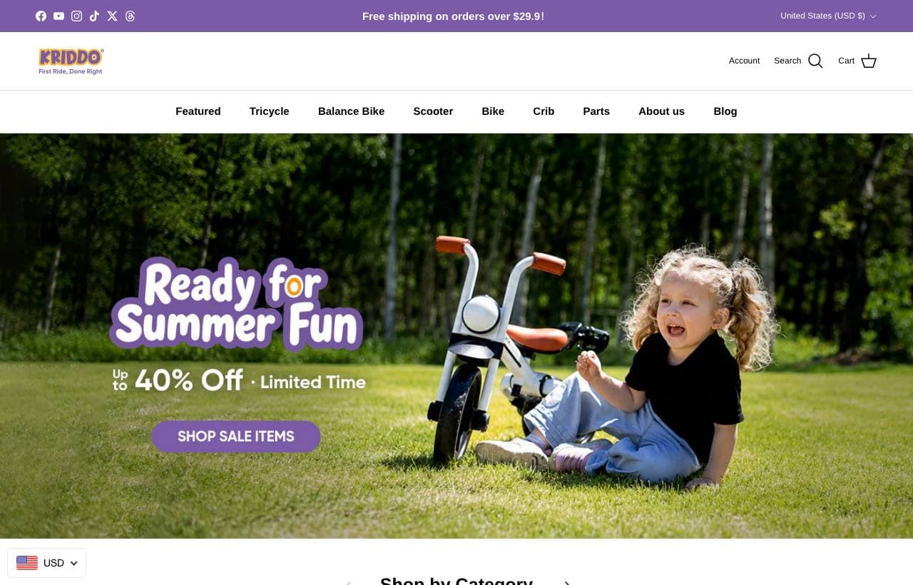Kriddo — Kids Bikes & Ride-Ons storefront